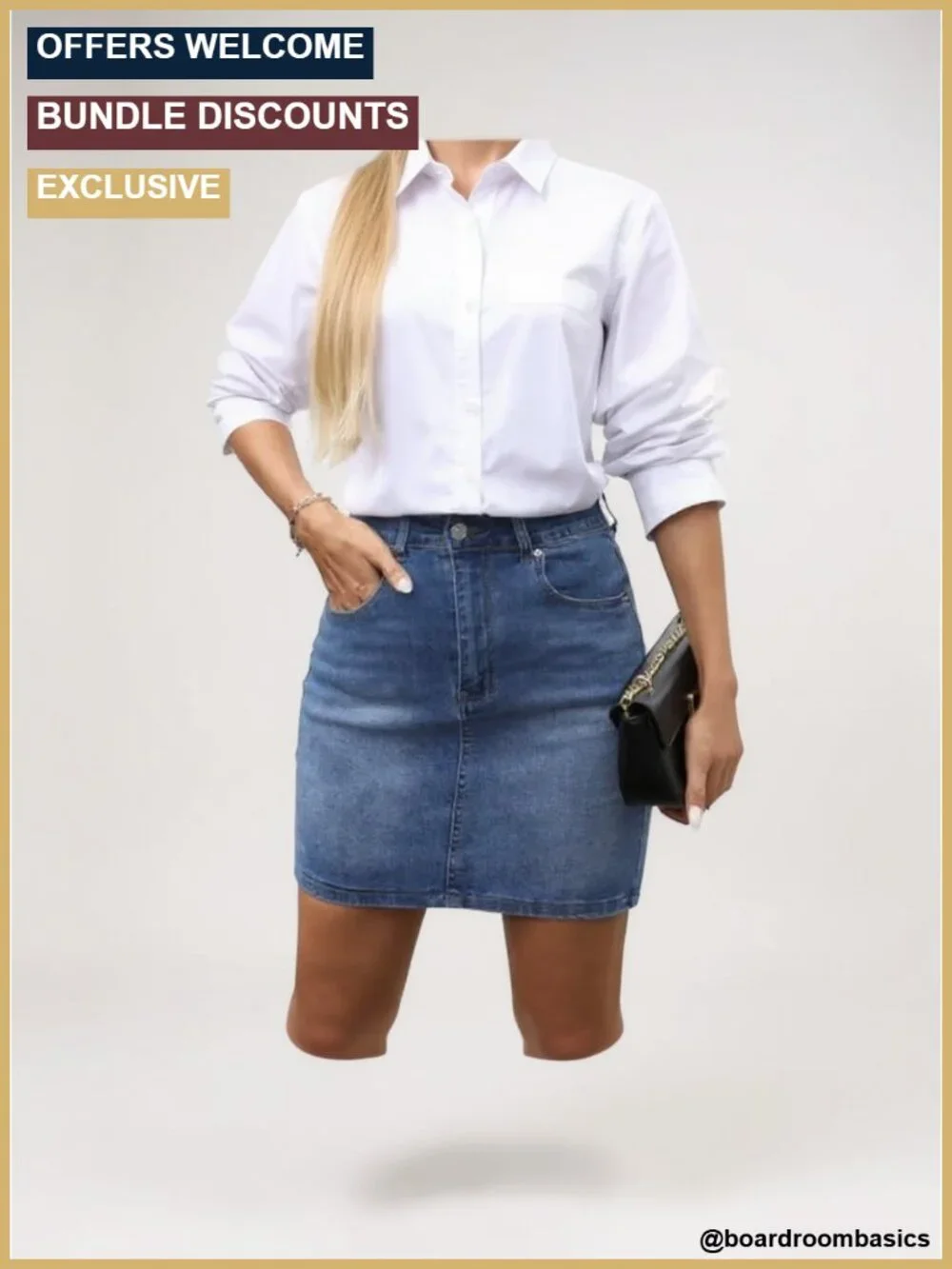 High-Stretch Denim Pencil Skirt with Pockets